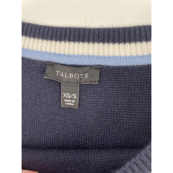 Talbots Womens XS/S Navy Poncho Sweater Blue Striped Knit Casual Nautical Preppy - Picture 3 of 8